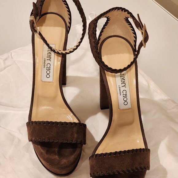 Excellent EU39 Jimmy Choo Platform Sandal Holly Chocolate Brown Suede - Picture 2 of 11